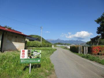 敷地南側に建つ蔵と東方向に見える八ヶ岳（2025年5月）